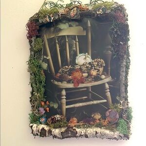 Rustic fall Nature-Inspired Framed Art handcrafted fall pumpkin chair pinecone